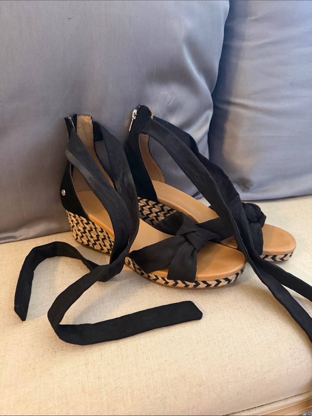 UGG Black Lace-Up Espadrille Wedge Sandals